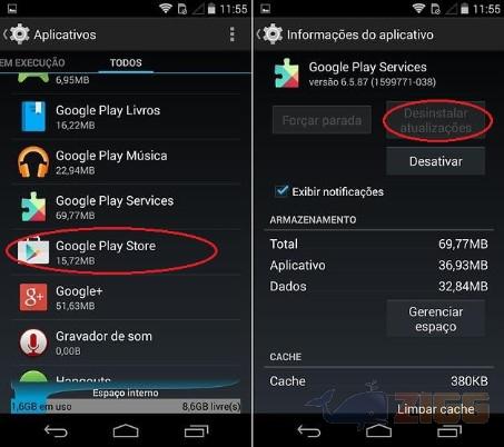 Consertando o erro "Google Play Services has stopped” 3 Google Play
