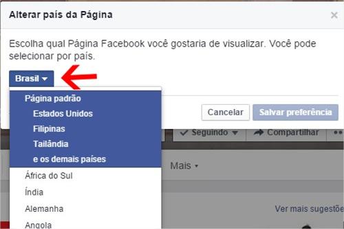 como mudar idioma página facebook