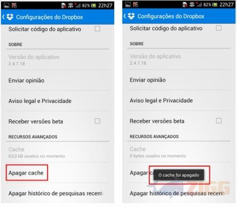 Limpe o cache do Dropbox
