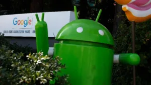 Robô mascote do sistema Android, na sede do Google, em Mountain View, na Califórnia (EUA)